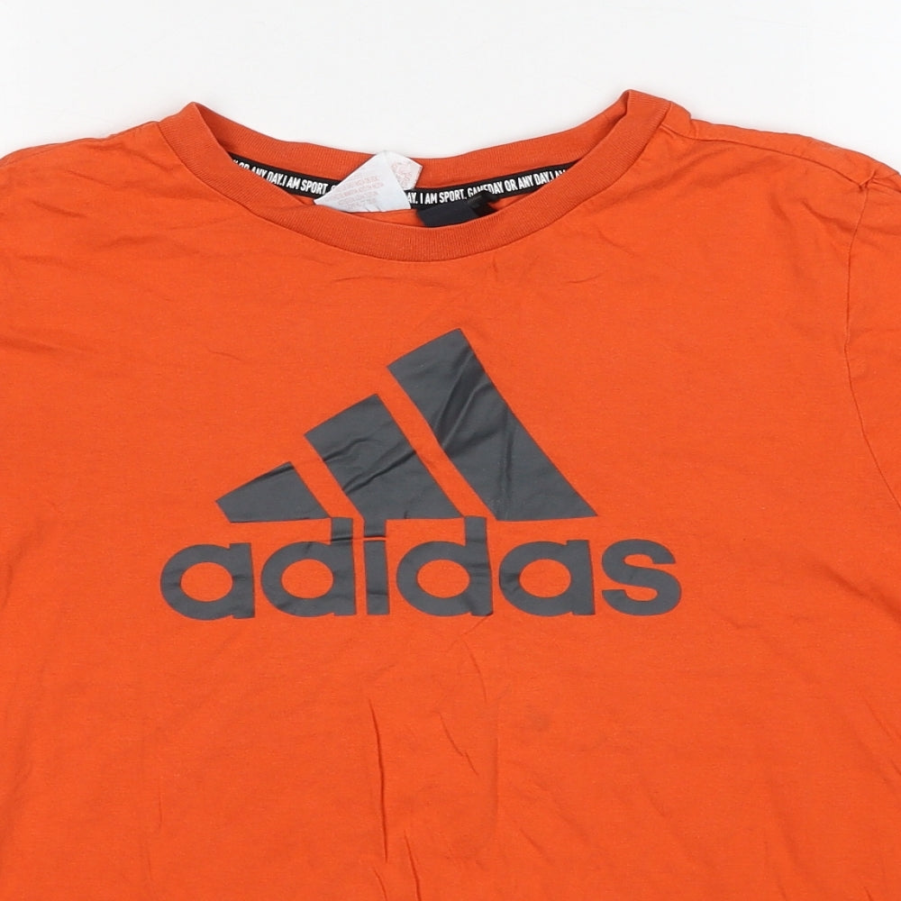 adidas Boys Orange Cotton Pullover T-Shirt Size 13-14 Years Crew Neck Pullover