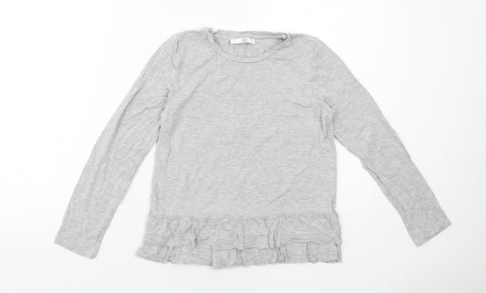 Marks and Spencer Girls Grey Viscose Basic T-Shirt Size 10-11 Years Round Neck Pullover