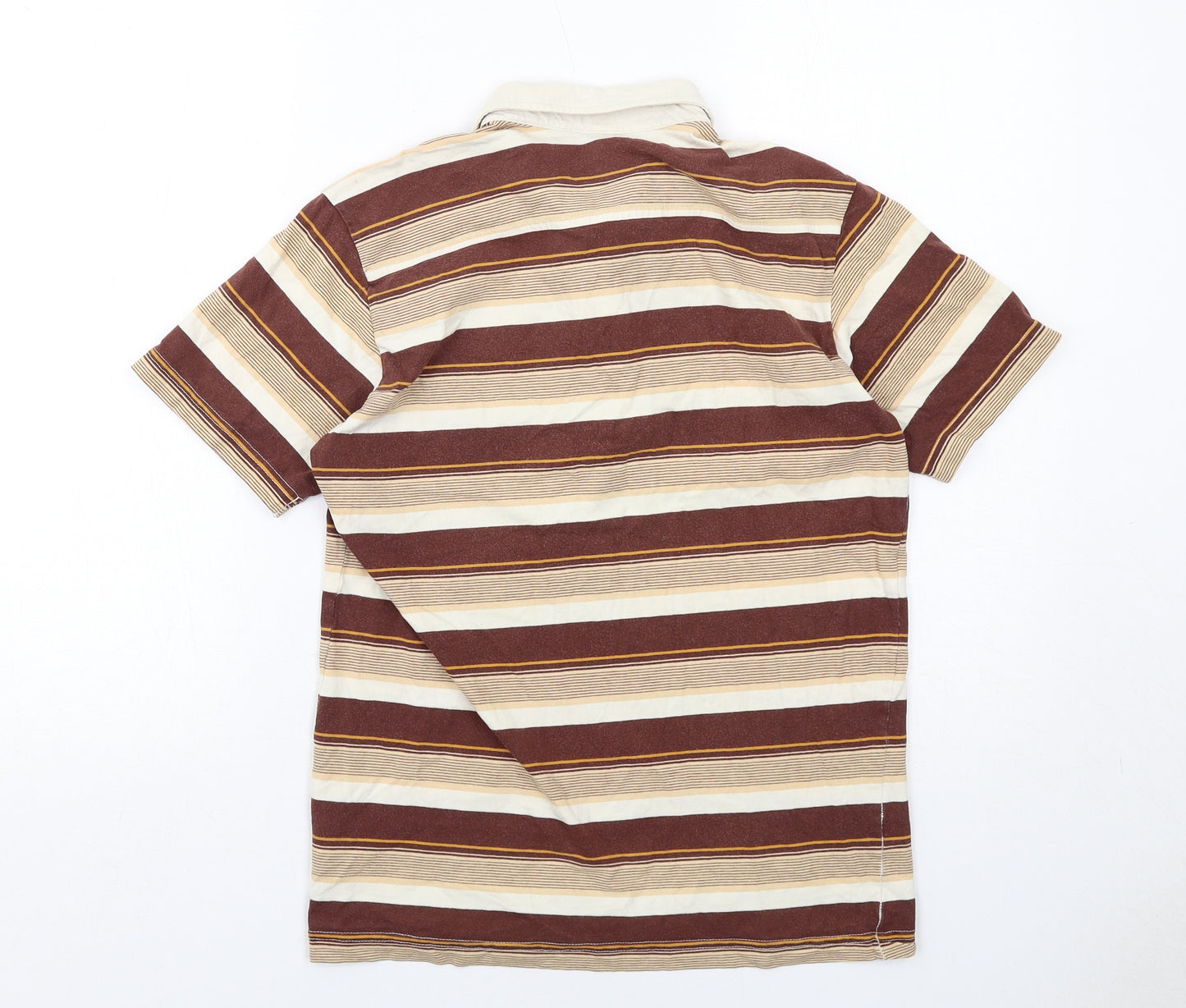 H&M Mens Brown Striped Cotton Polo Size M Collared Button
