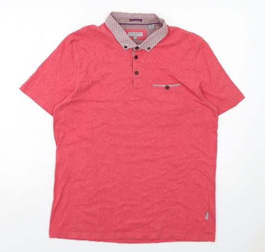 Ted Baker Mens Pink Cotton Polo Size S Collared Button
