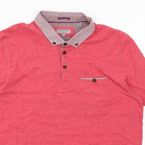 Ted Baker Mens Pink Cotton Polo Size S Collared Button
