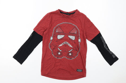 Star Wars Boys Red Colourblock Cotton Pullover T-Shirt Size 7-8 Years Crew Neck Pullover