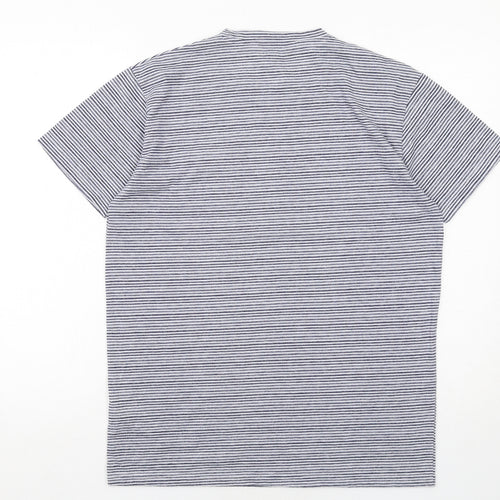 Ben Sherman Mens Blue Striped Polyester T-Shirt Size M Round Neck