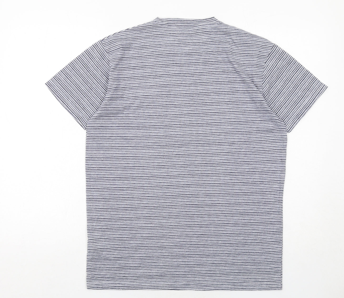 Ben Sherman Mens Blue Striped Polyester T-Shirt Size M Round Neck