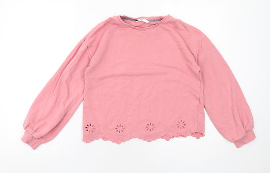Marks and Spencer Girls Pink Cotton Pullover Sweatshirt Size 11-12 Years Pullover - Broderie Anglaise
