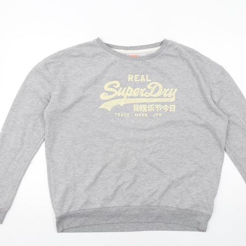 Superdry Womens Grey Cotton Pullover Sweatshirt Size L Pullover