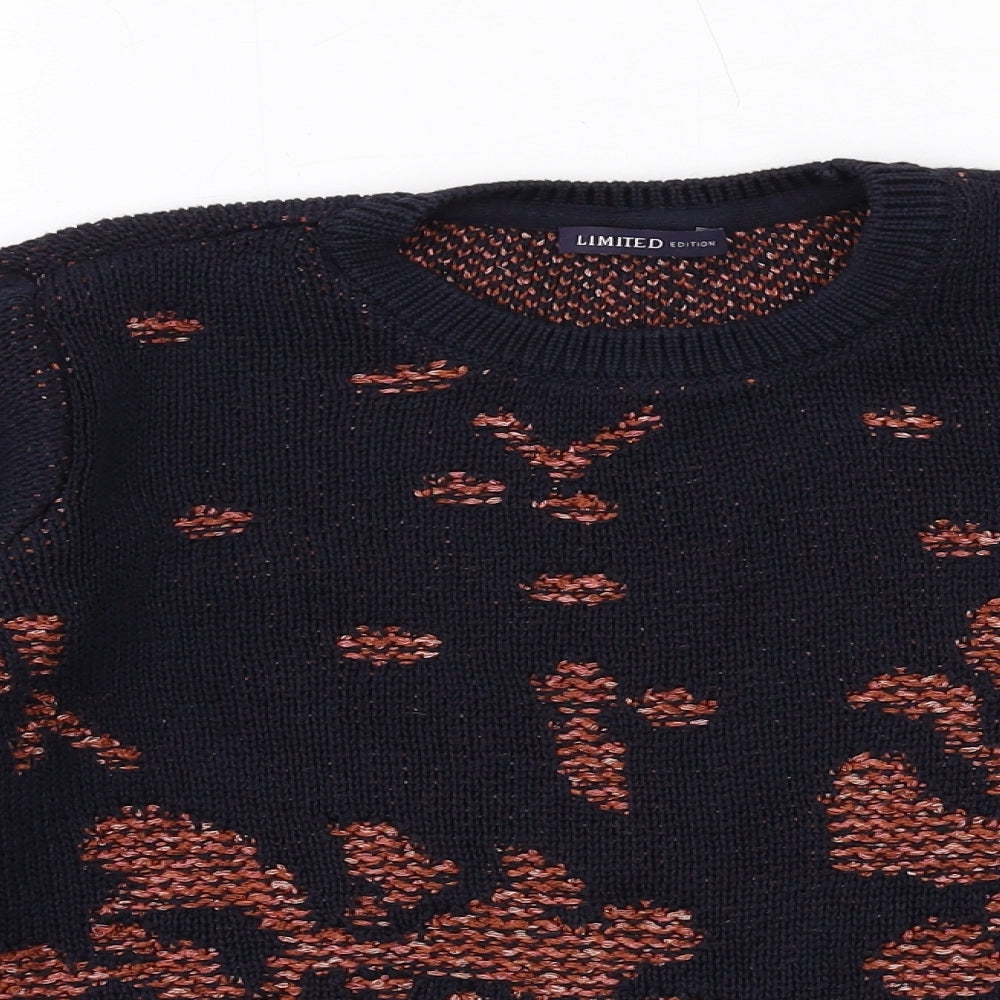 Marks and Spencer Womens Brown Round Neck Geometric Cotton Pullover Jumper Size 10