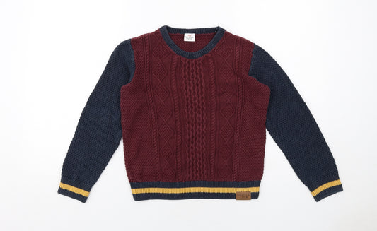 Tape a Loeil Boys Red Round Neck Colourblock Cotton Pullover Jumper Size 10 Years Pullover