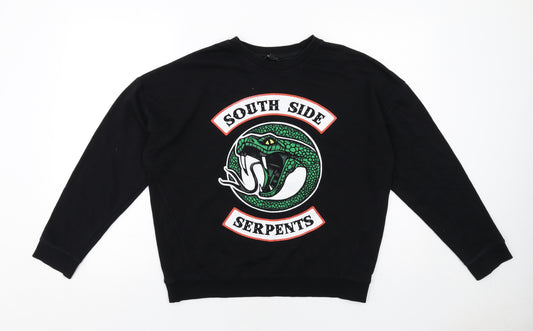 New Look Womens Black Cotton Pullover Sweatshirt Size 6 Pullover - South Side Serpents