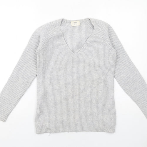 Hush Womens Grey V-Neck Wool Pullover Jumper Size XS