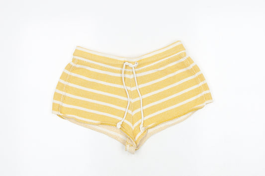 Old Navy Womens Yellow Striped Cotton Sweat Shorts Size S Regular Drawstring