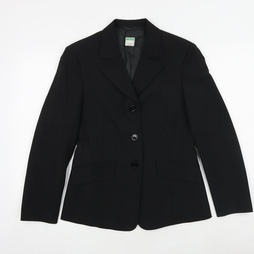 United Colors of Benetton Womens Black Polyester Jacket Suit Jacket Size 14
