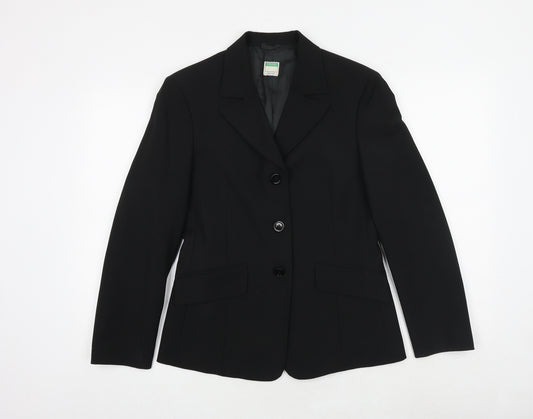 United Colors of Benetton Womens Black Polyester Jacket Suit Jacket Size 14