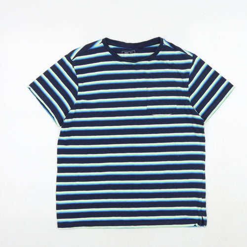 NEXT Boys Blue Striped 100% Cotton Basic T-Shirt Size 12 Years Crew Neck Pullover