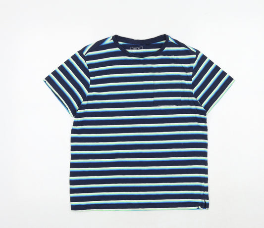 NEXT Boys Blue Striped 100% Cotton Basic T-Shirt Size 12 Years Crew Neck Pullover