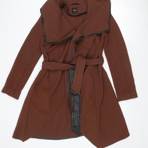 Oasis Womens Brown Overcoat Coat Size XS Tie