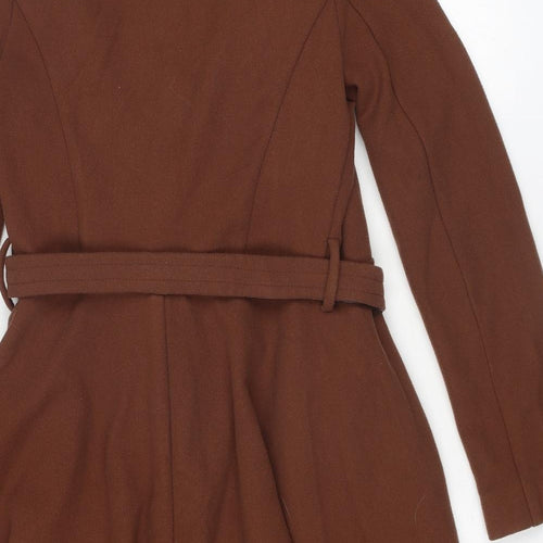 Oasis Womens Brown Overcoat Coat Size XS Tie