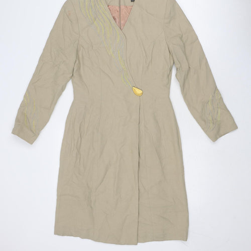 Kasper Womens Beige Polyester Jacket Dress Size 6 V-Neck Zip