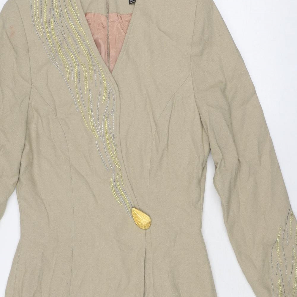 Kasper Womens Beige Polyester Jacket Dress Size 6 V-Neck Zip