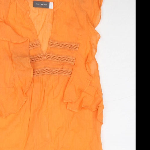 Mint Velvet Womens Orange Cotton Basic Blouse Size 6 V-Neck