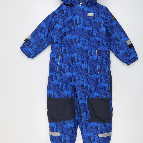 Lego Boys Blue Geometric Basic Coat Coat Size 4 Years Zip - Snowsuit