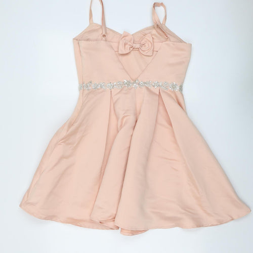 Girls On Film Womens Pink Polyester Slip Dress Size 12 V-Neck Zip - Embellished Waist