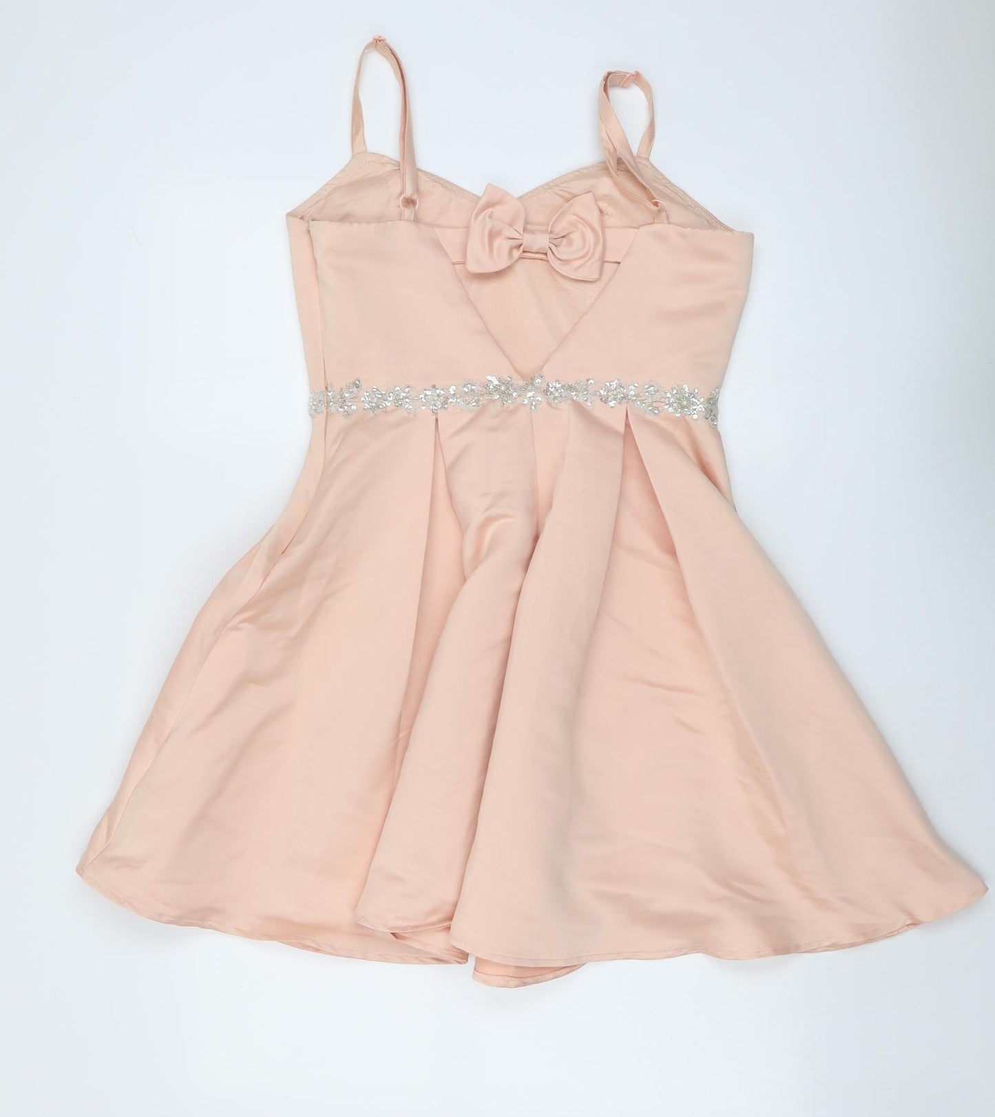 Girls On Film Womens Pink Polyester Slip Dress Size 12 V-Neck Zip - Embellished Waist