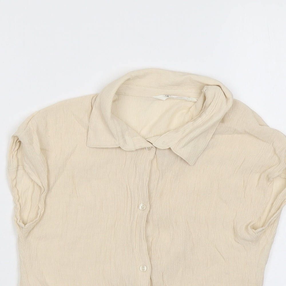H&M Girls Beige Viscose Basic Button-Up Size 13-14 Years Collared Button - Tie Front