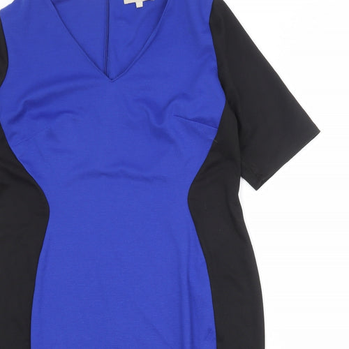 Anthology Womens Blue Colourblock Polyester Sheath Size 20 V-Neck Zip
