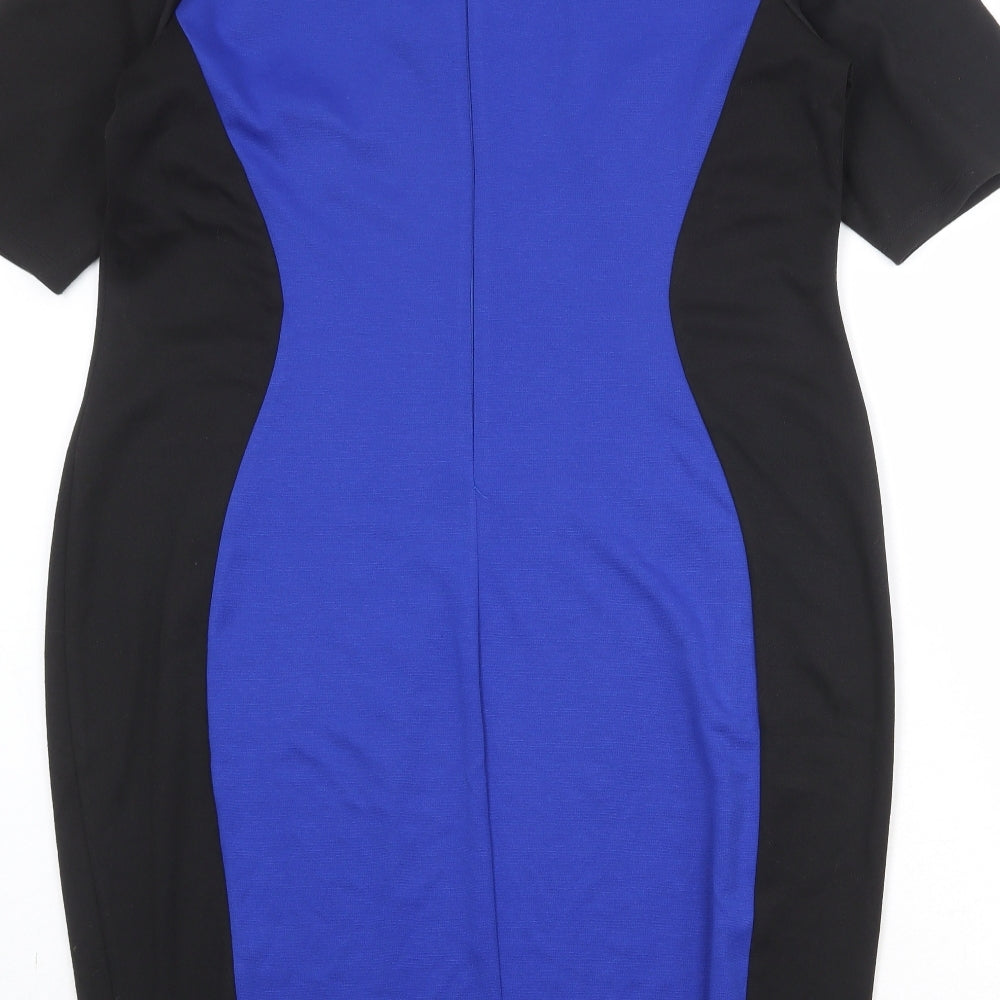 Anthology Womens Blue Colourblock Polyester Sheath Size 20 V-Neck Zip