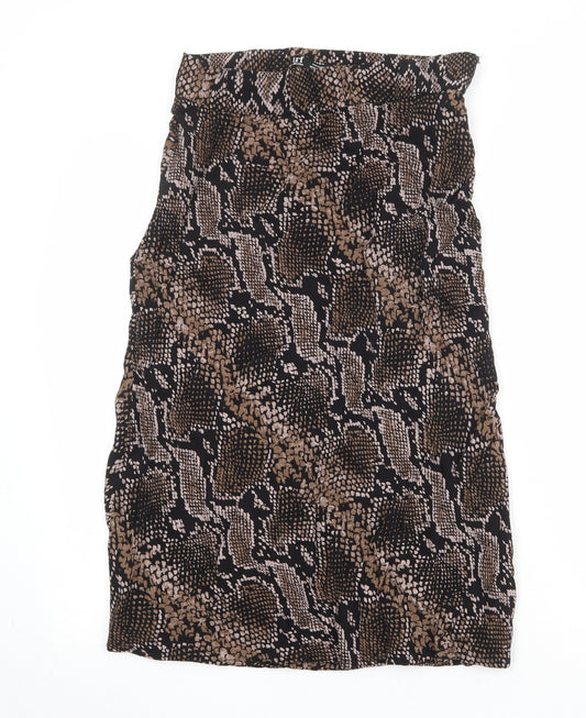 Zara Womens Brown Animal Print Viscose A-Line Skirt Size M - Snakeskin Pattern