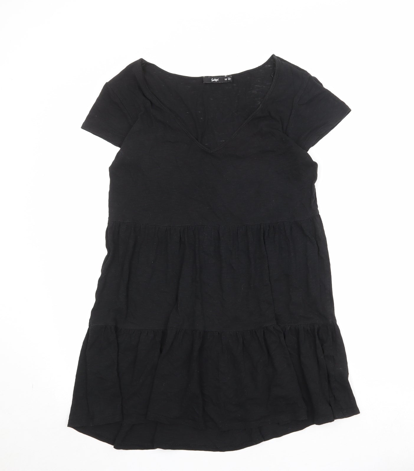 Sportsgirl Womens Black 100% Cotton T-Shirt Dress Size XS V-Neck Pullover
