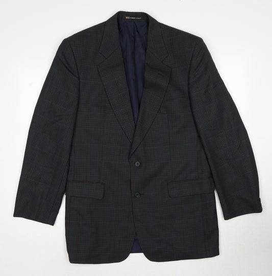 DAKS Mens Grey Plaid Wool Jacket Suit Jacket Size 40 Regular