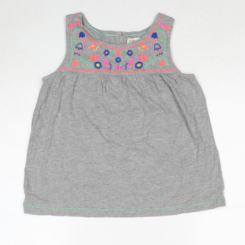Johnnie B Girls Grey Cotton Basic Tank Size 13-14 Years Boat Neck Button - Floral Detail