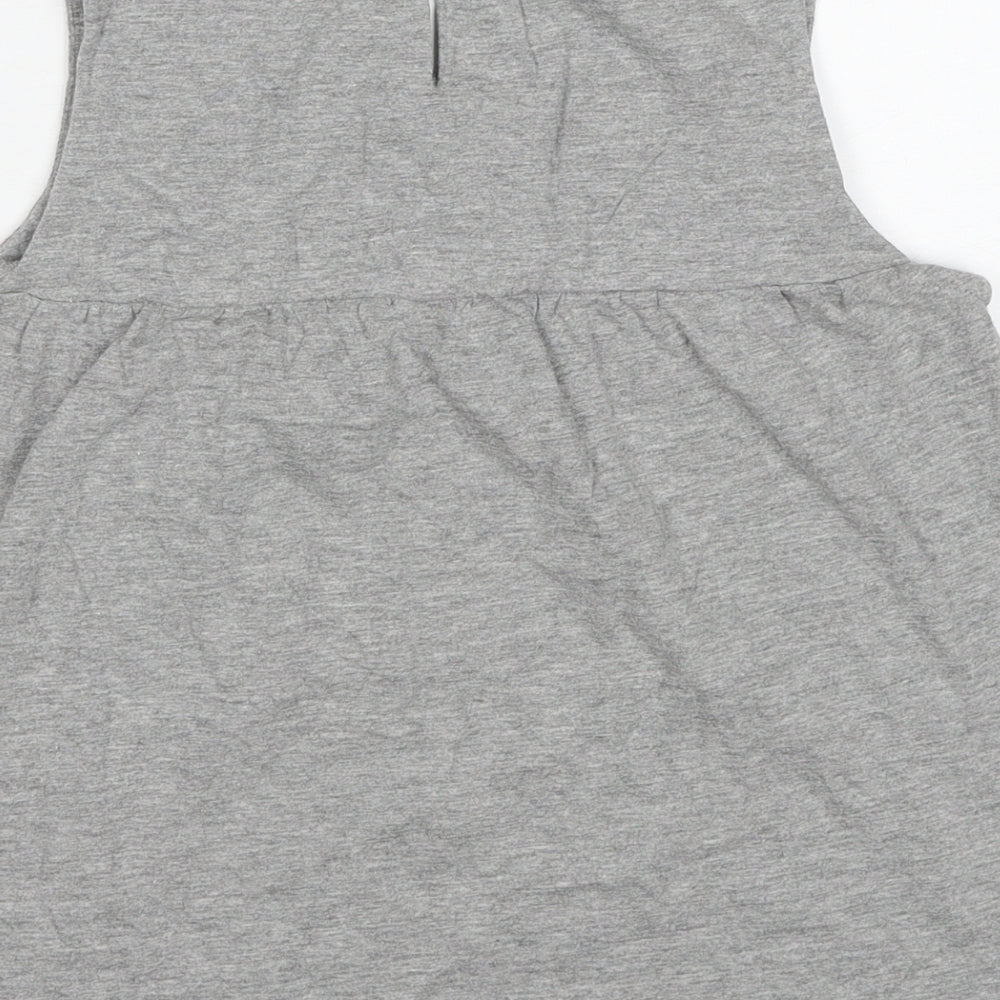 Johnnie B Girls Grey Cotton Basic Tank Size 13-14 Years Boat Neck Button - Floral Detail