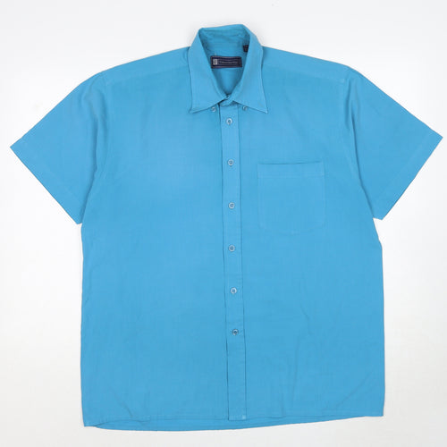 Casual Shirtings Mens Blue Polyester Button-Up Size L Collared Button