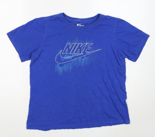 Nike Boys Blue Cotton Pullover T-Shirt Size 12-13 Years Crew Neck Pullover