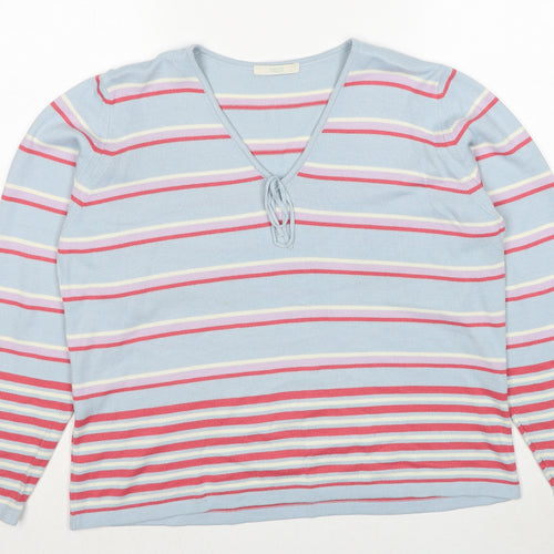 Marks and Spencer Womens Multicoloured V-Neck Striped Acrylic Pullover Jumper Size 20