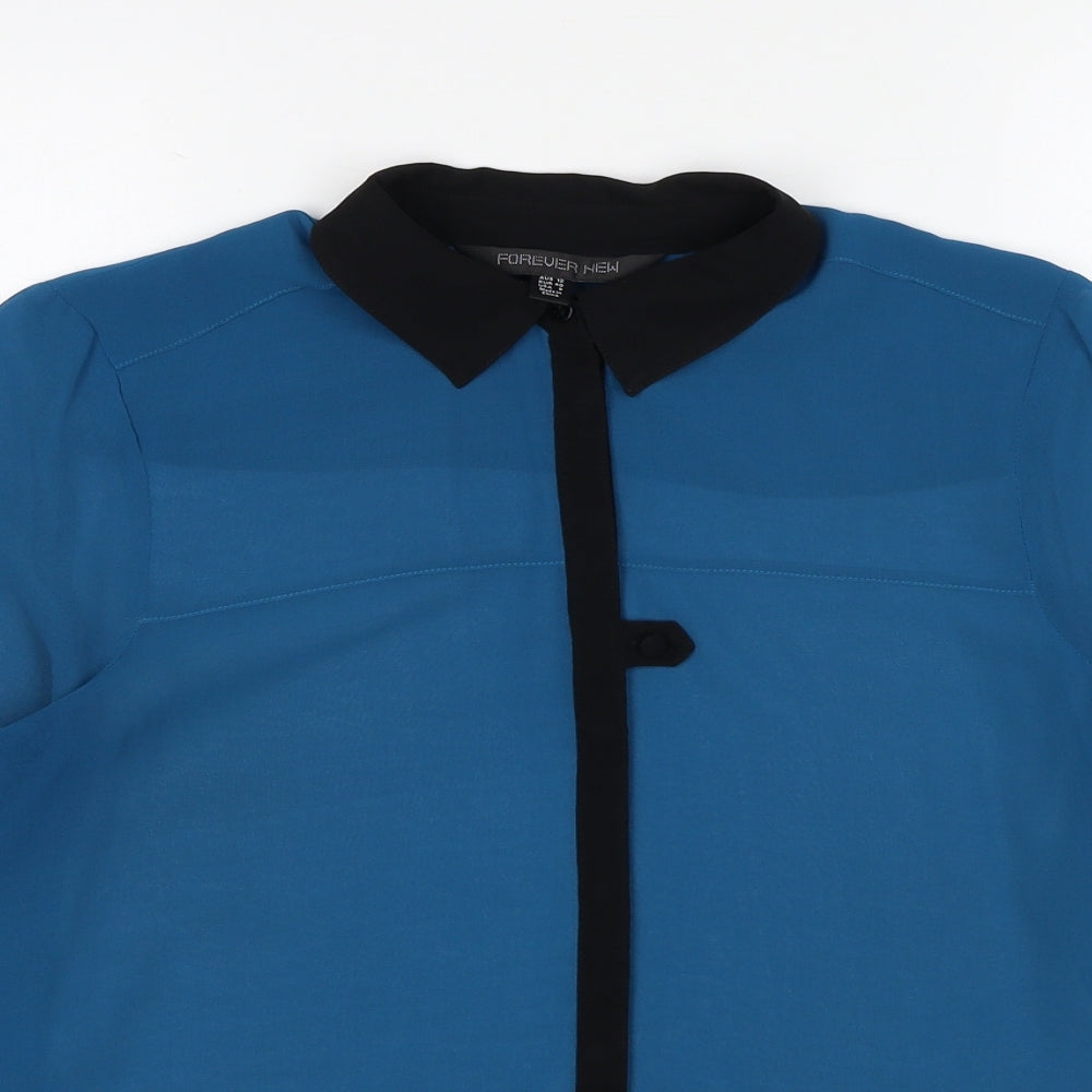 Forever New Womens Blue Polyester Basic Blouse Size 12 Collared