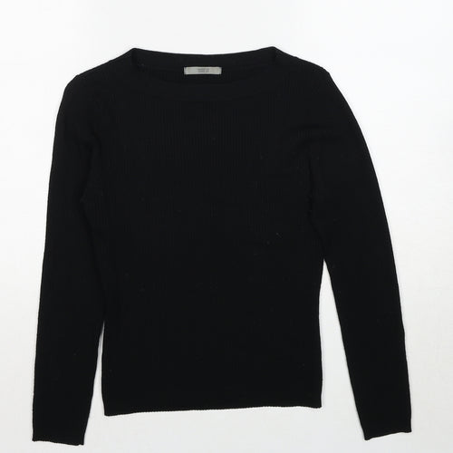 Marks and Spencer Womens Black Boat Neck Wool Pullover Jumper Size 14 - Ribbed