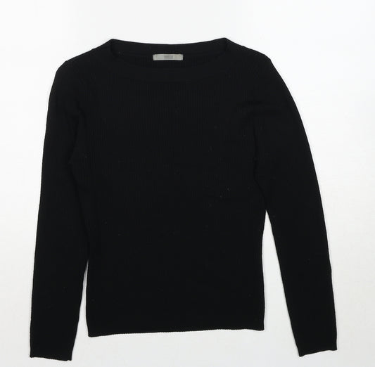 Marks and Spencer Womens Black Boat Neck Wool Pullover Jumper Size 14 - Ribbed