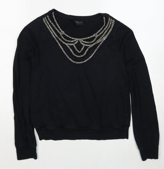 Topshop Womens Black Cotton Pullover Sweatshirt Size 6 Pullover
