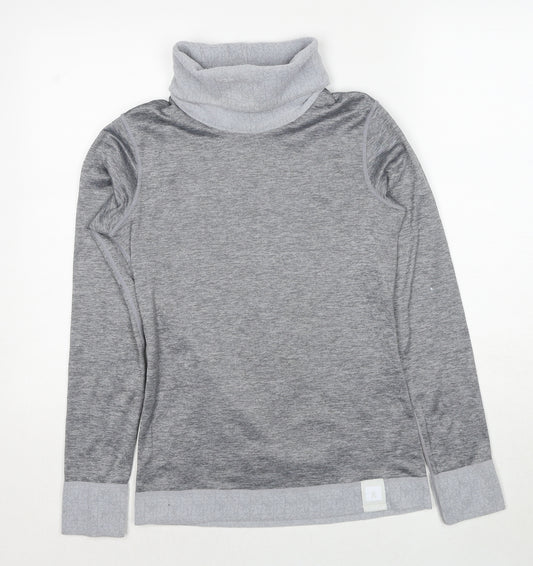 DECATHLON Womens Grey Polyester Basic T-Shirt Size XS Roll Neck Pullover