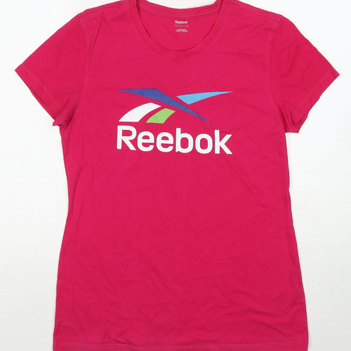 Reebok Womens Pink Cotton Basic T-Shirt Size L Crew Neck