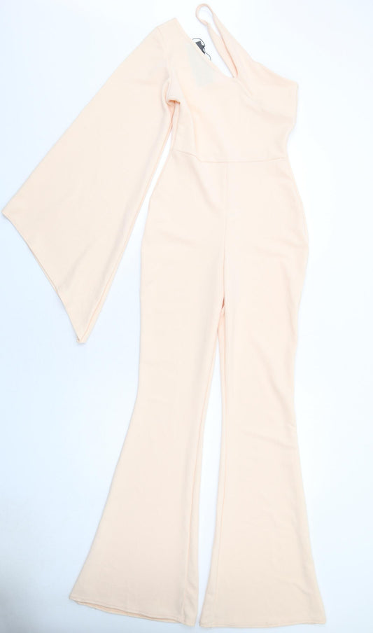 Boohoo Womens Pink Polyester Jumpsuit One-Piece Size 8 Pullover - Flare Sleeve Cut Out
