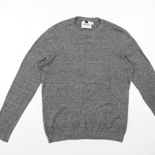 Topman Mens Grey Round Neck Cotton Pullover Jumper Size 2XL Long Sleeve