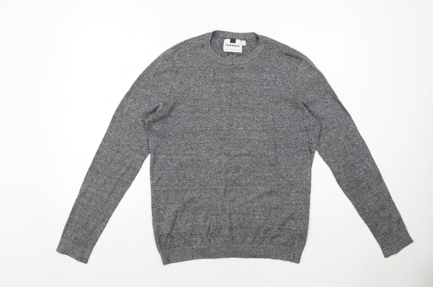 Topman Mens Grey Round Neck Cotton Pullover Jumper Size 2XL Long Sleeve