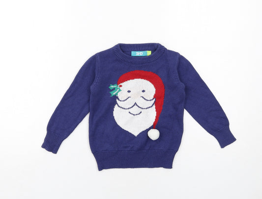L&D Boys Blue Round Neck Cotton Pullover Jumper Size 2-3 Years Pullover - Santa Claus Christmas