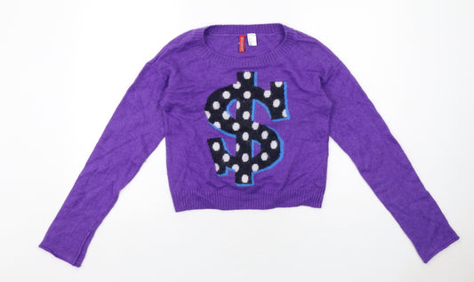 H&M Womens Purple Round Neck Polyamide Pullover Jumper Size 6 - Dollar