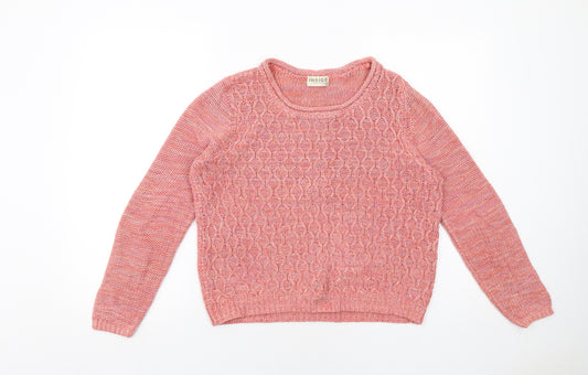Marks and Spencer Womens Pink Boat Neck Cotton Pullover Jumper Size 10 - Textured